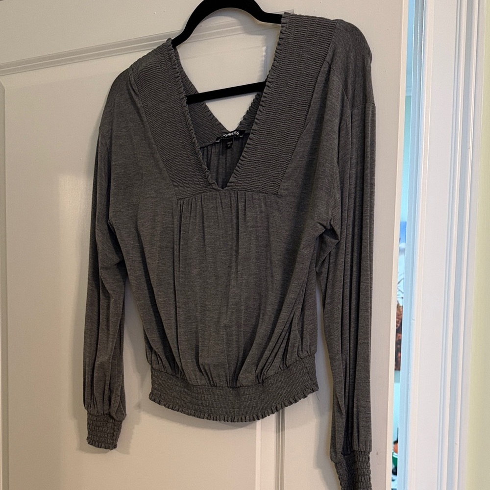 Express Charcoal V-Neck Blouse